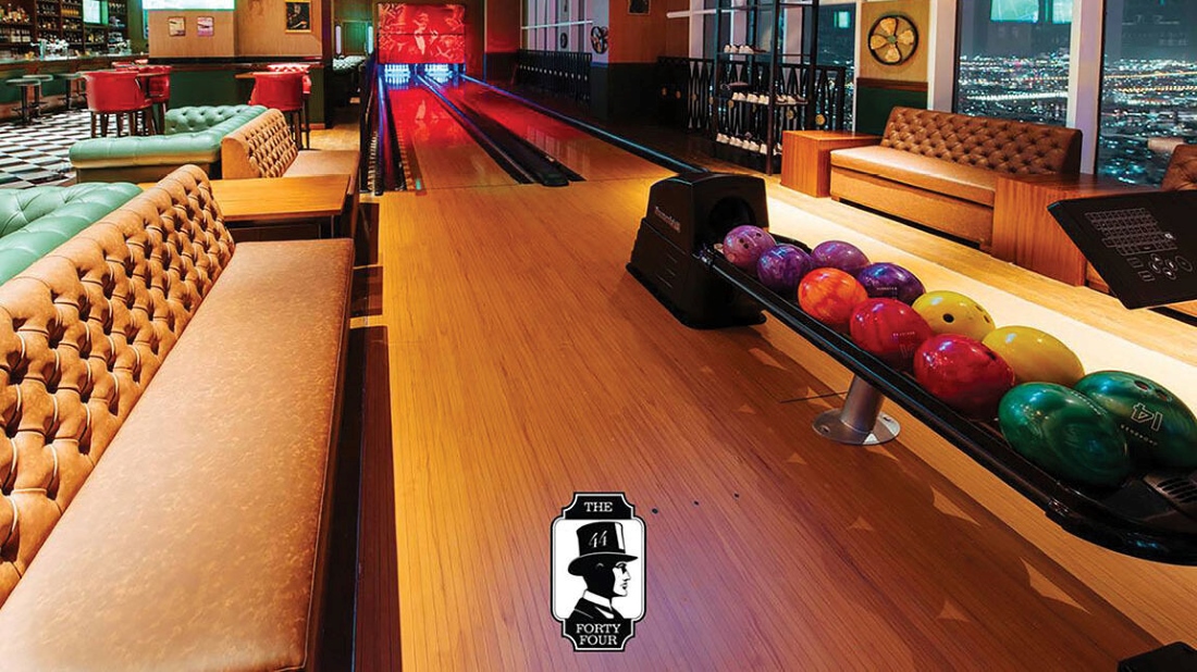 Level 44 bowling alley lanes, brunswick bowling pinsetters and balls in Dubai, Al Habtoor