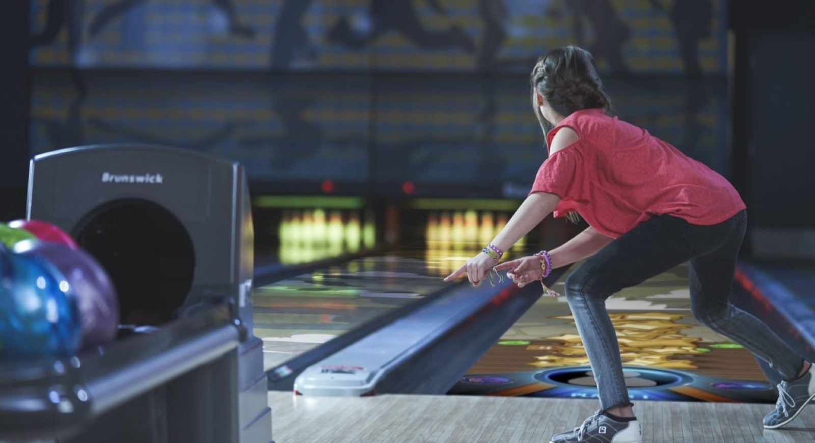Brunswick bowling alley lane in use 