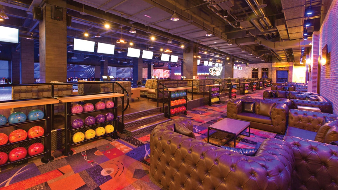 Brunswick distributor - New Hwanan Corporation Let's Roll bowling alley lounge area 