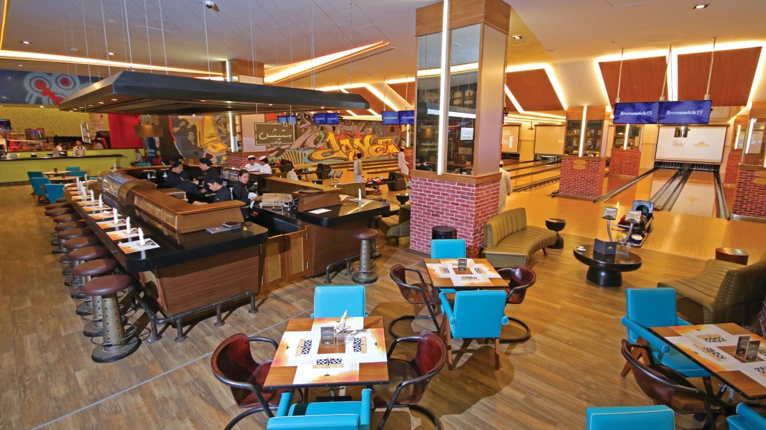 Megapolis Entertainment Center bowling alley lanes and bar, Doha, Qatar